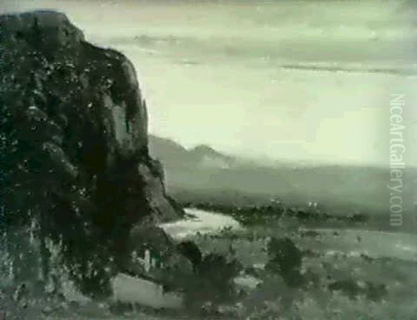 Riviere Dans La Vallee Avec Montagnes Au Fond - view 1