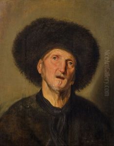 Man With Fur Cap (rembrandts Father ?) by Jacques des Rousseaux