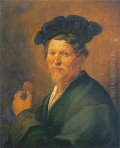 Portrait Of An Old Man In A Grey Coat And Beret, Holding A Portrait Medallion Portrait Of An Old Man In A Grey Coat And Beret, Holding A Portrait Medallion