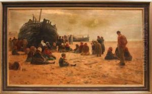 Pecheurs En Famille Sur La Plage