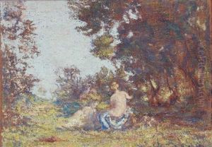 Deux Nymphes Dans Un Paysage (+ Esquisse De Paysage, Verso)