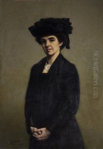 Portrait Of Miss Robertine Heriot, Half-length, In A Black Dress And Hat by Theodore Casimir Roussel