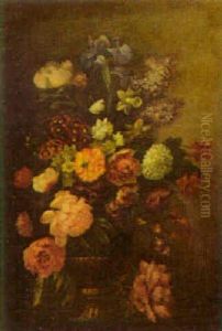 Still Life Of Mixed Flowers Displayed In An Ormulu Mounted Vase