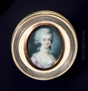 Portrait De Jeune Femme En Buste Vers La Droite, Presque De Face, En Robe De Soie Rose Bordee D'un Plisse Blanc Agrafe D'une Rose by Pierre Rouvier