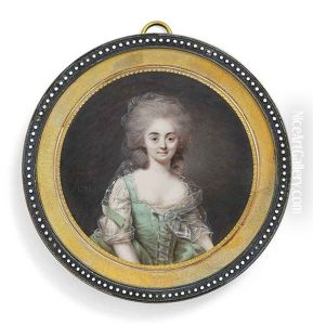 A Young Lady, In Decollete Mint Green Dress With White Underslip, Gauze Veil Falling From Her Powdered Hair