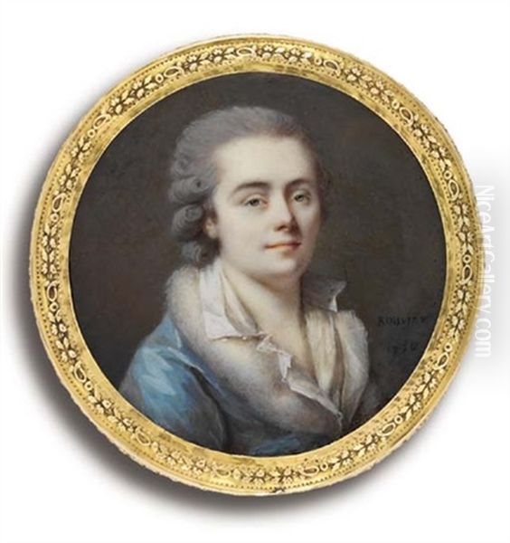 A Young Gentleman, In Fur-bordered Sky-blue Day Gown And Open White Shirt - view 1