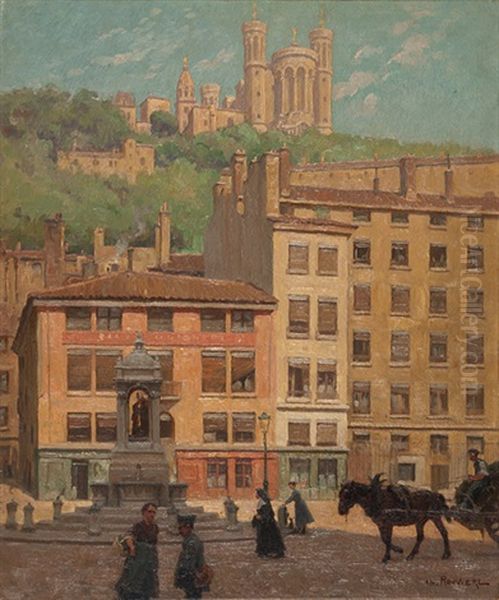 Belebter Platz In Lyon Mit Blick Auf Die Basilika Notre-dame De Fourviere - view 1