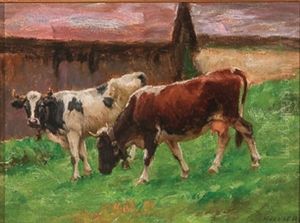 Grazing Cattle by Charles Claude Etienne Rouviere