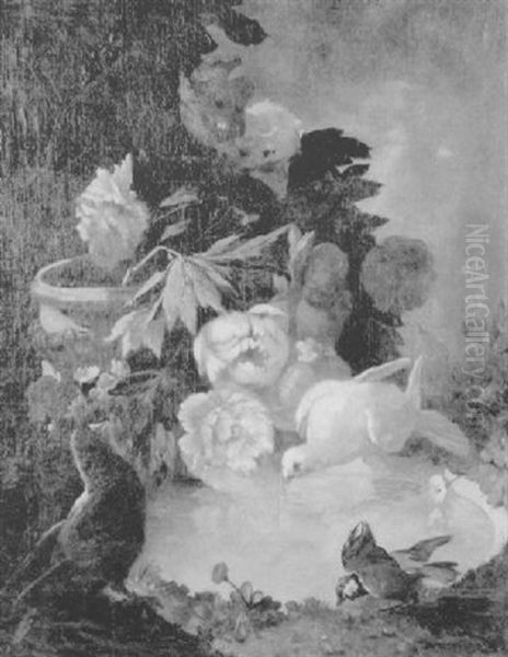 Nature Morte Aux Pivoines Et Aux Pigeons - view 1