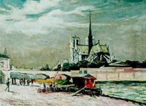 Notre-dame De Paris - Les Quais by Joseph Victor Roux Champion