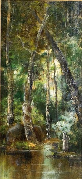 Waldlandschaft Mit Bachlauf Im Sommer (+ Waldlandschaft Mit Bachlauf Im Winter; Pair) - view 1