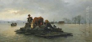 Vor Dem Hochwasser Auf Einem Flos Fliehende Familie