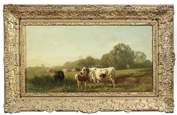 Viehherde Auf Einer Sommerlichen Weide Am Dorfrand - view 1