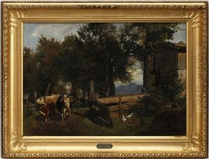 Vaches Dans Une Coeur De Ferme by Karl Roux