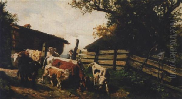 Bauernhof Mit Kuhherde Und Hirte - view 1