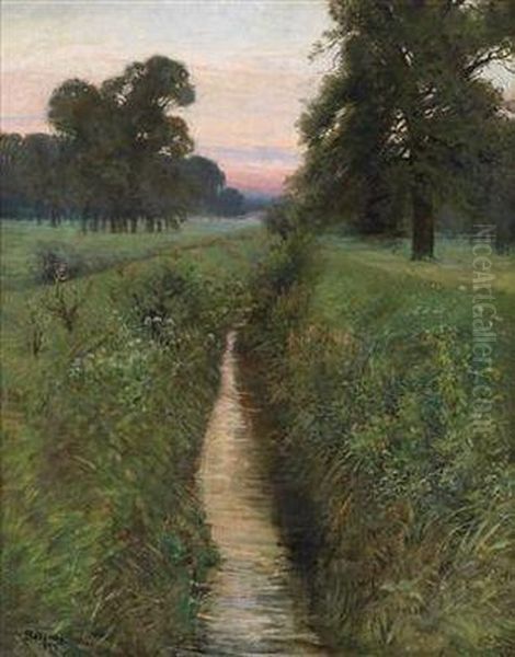 Large Landscape With Stream In The Sunset - view 1
