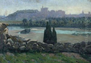 Vue D'avignon Prise De Villeneuve-les-avignon, Probablement Depuis L'atelier De L'artiste by Antonin Marius Auguste Roux-Renard