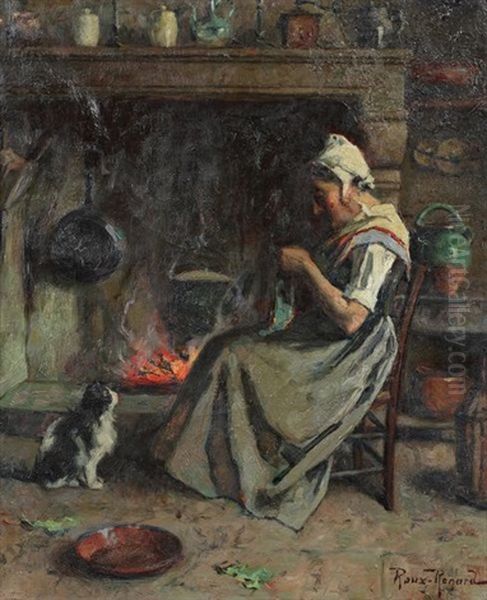 Comtadine Devant L'atre Avec Son Chat - view 1