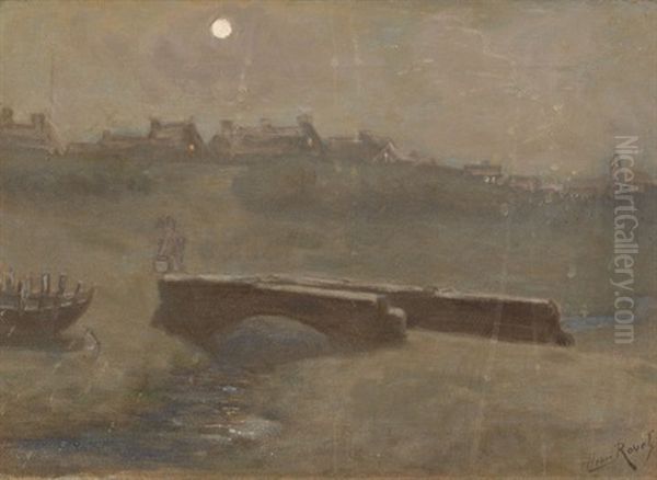 Nachtliche Landschaft Mit Brucke Und Stadt - view 1