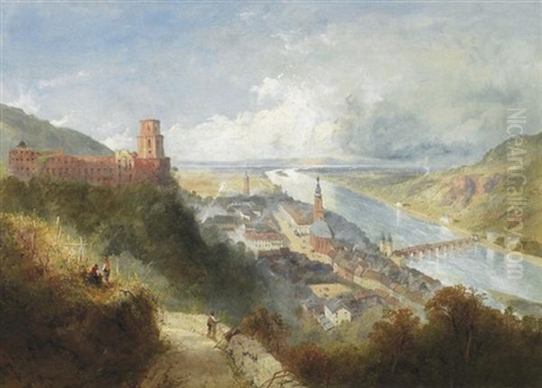 Heidelberg. Blick Vom Nordhang Des Konigstuhls Auf Die Schlosruine Und Die Stadt Am Neckar Mit Heiliggeistkirche Und Der Alten Brucke - view 1