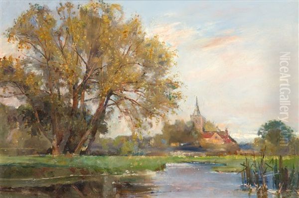Englische Flusslandschaft Mit Dorfkirche - view 1
