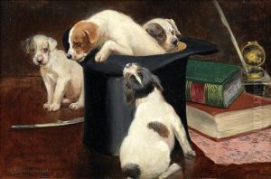 Puppies Playing In A Top Hat by George Derville Rowlandson