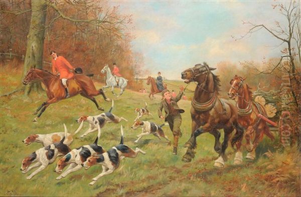 A Hunt In The Foreground, With A Boy Running Beside A Runaway Horse And Timber Wagon - view 1