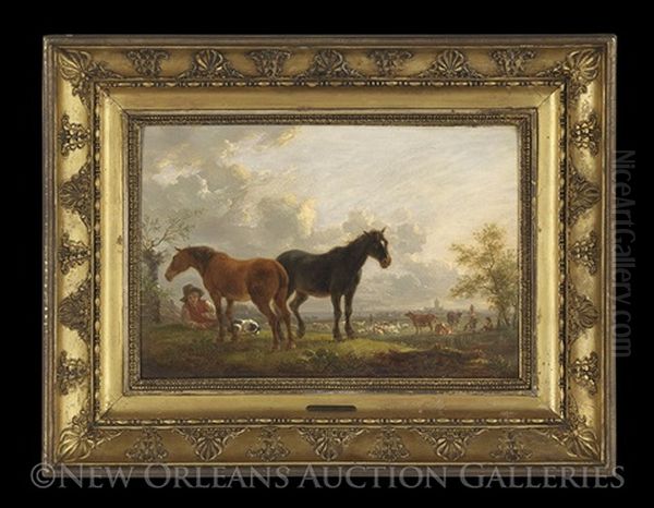 Extensive Landscape With A Young Shepherd, His Dog And Horses - view 1