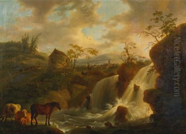 A Horse And Cows By A Rushing River - view 1