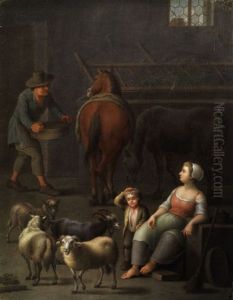 Bauernfamilie Im Pferdestall