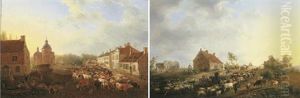 Village Landscape With Herdsmen Driving Cattle And Sheep To Market At Dawn Village Landscape With Herdsmen Driving Cattle And Sheep To Market At Dawn