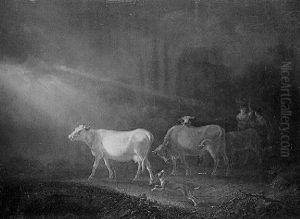 Heimkehrende Bauern Mit Herde by Jean-Baptiste De Roy