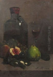 Nature Morte Au Verre Au Flacon Et Aux Fruits by Ferdinand Victor Leon Roybet