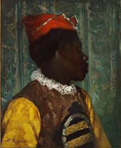 En Ung Afrikaner I Spraglet Kostume by Ferdinand Victor Leon Roybet