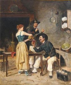 Soldiers And A Barmaid In A Tavern by Ferdinand Victor Leon Roybet