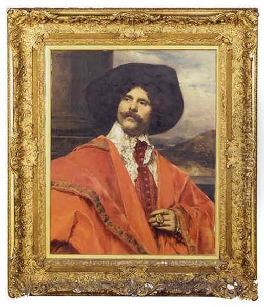 A Cavalier In A Red Costume And A Black Hat - view 1