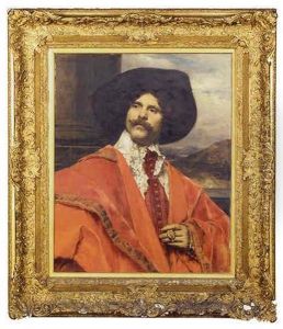 A Cavalier In A Red Costume And A Black Hat by Ferdinand Victor Leon Roybet