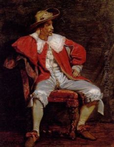 Musketer I Hvide Knaebukser Og Rod Jakke Med Blondekrave by Ferdinand Victor Leon Roybet