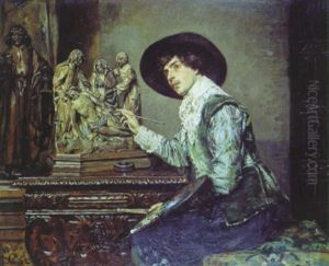 Portrait D'un Jeune Homme A La Palette by Ferdinand Victor Leon Roybet