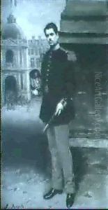 Portrait De Militaire Devant Les Tuileries by Ferdinand Victor Leon Roybet