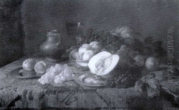 Still Life Of Fruit And A Melon On A Table - view 1