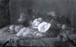 Still Life Of Fruit And A Melon On                          A Table