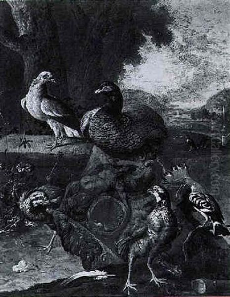A Pheasant, French Partridge, A Hoopoe And A Dove In A Park Landscape Among Classical Ruins - view 1