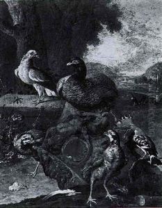 A Pheasant, French Partridge, A Hoopoe And A Dove In A Park Landscape Among Classical Ruins by Willem Van Royen