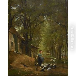 Huhnerhof Mit Bauerin by Lionel Noel Royer