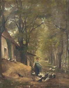 Bauersfrau Beim Futtern Der Huhner by Lionel Noel Royer