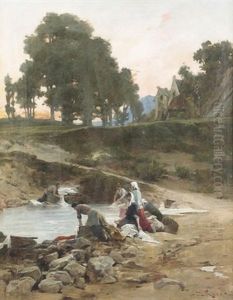 Wascherinnen An Einem Teich by Lionel Noel Royer