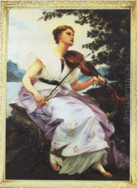 Muse In Violet With Violin - view 1