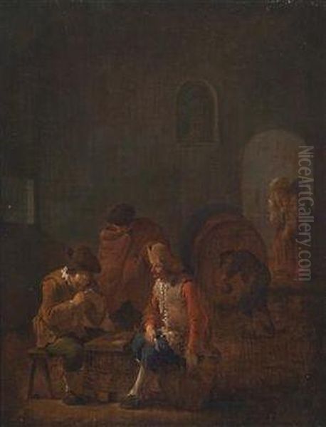 Card-playing And Carousing Peasants In A Vaulted Cellar by Andries Dirksz. Both