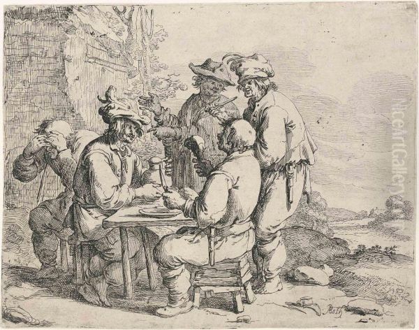 Three Peasants At The Table, With A Harlot - view 1